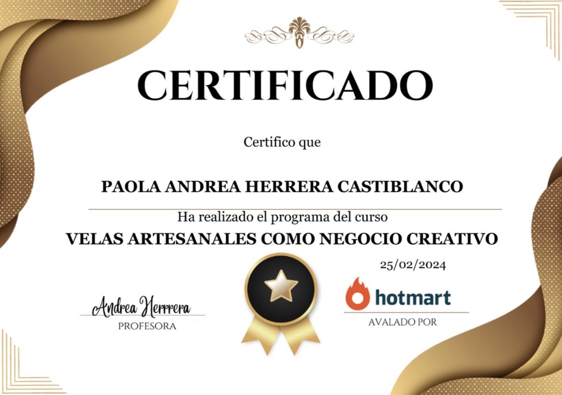 Certificado del curso de velas artesanales